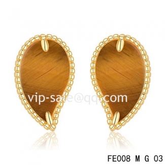 Fake Van Cleef & Arpels Sweet Alhambra Leaf Earrings Yellow Gold,Tiger'S Eye